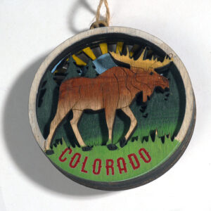Ornament - Wood Circle Moose - Colorado -1910C